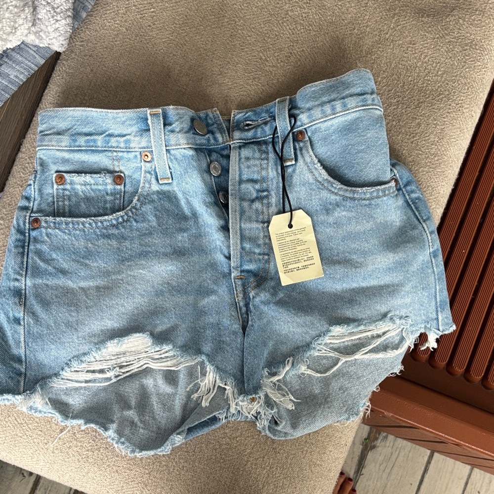 Levi's Light Blue Distressed Jean Shorts